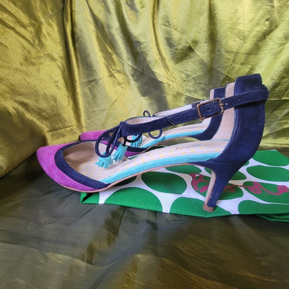 Boden Women's Purple and Navy Colorblock Alice Mid Heels - Picture 5 of 7